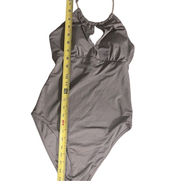 Azure Glitter Metal Embellished Halter Swimsuit - Picture 7 of 7